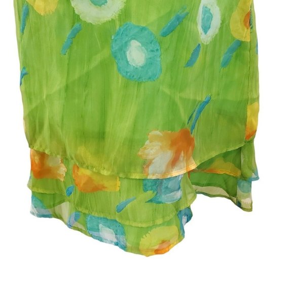 Vintage 90s Lime Green Chiffon‎ Watercolor Floral Dress Layered Sz M Medium - Picture 4 of 9